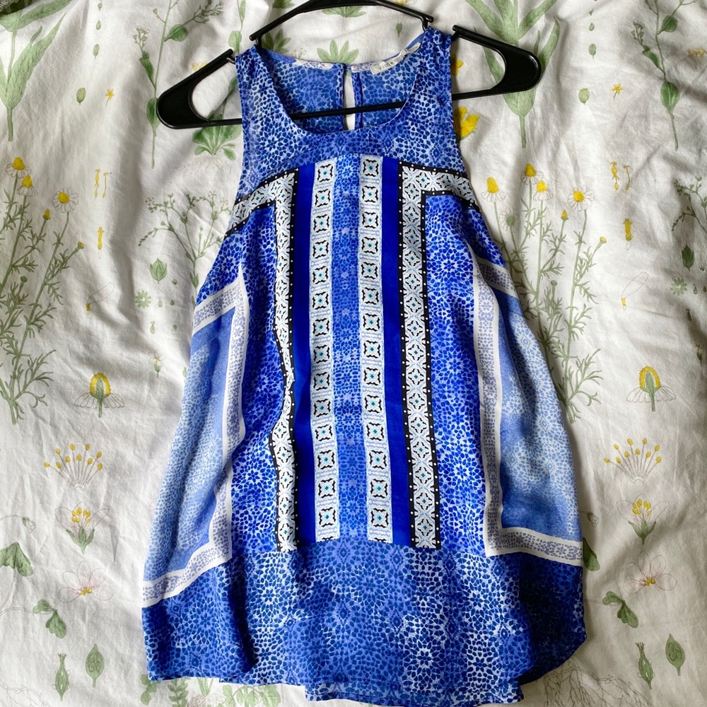 Blue Patterned Light Weight Tank Top